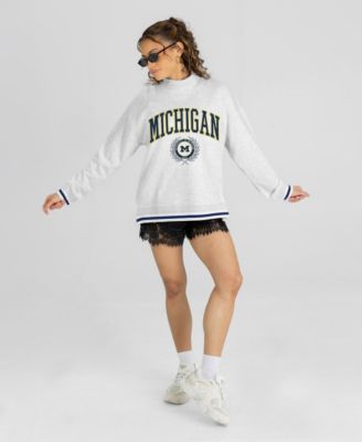 Women's Gray Michigan Wolverines Rally Point Contrast Stripe Mock Neck Sweatshirt