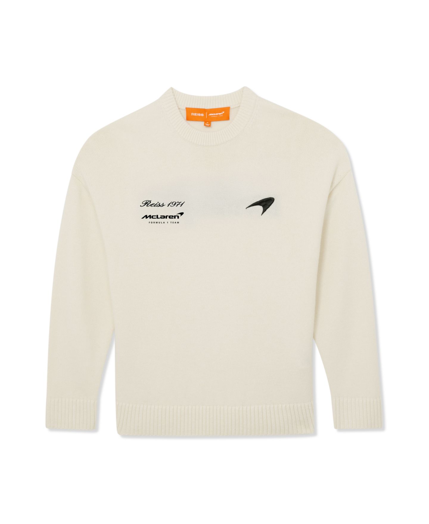Мужской свитер REISS Maddox Merino Wool McLaren Racing Crewneck, цвет: Молочный белый — фото 3
