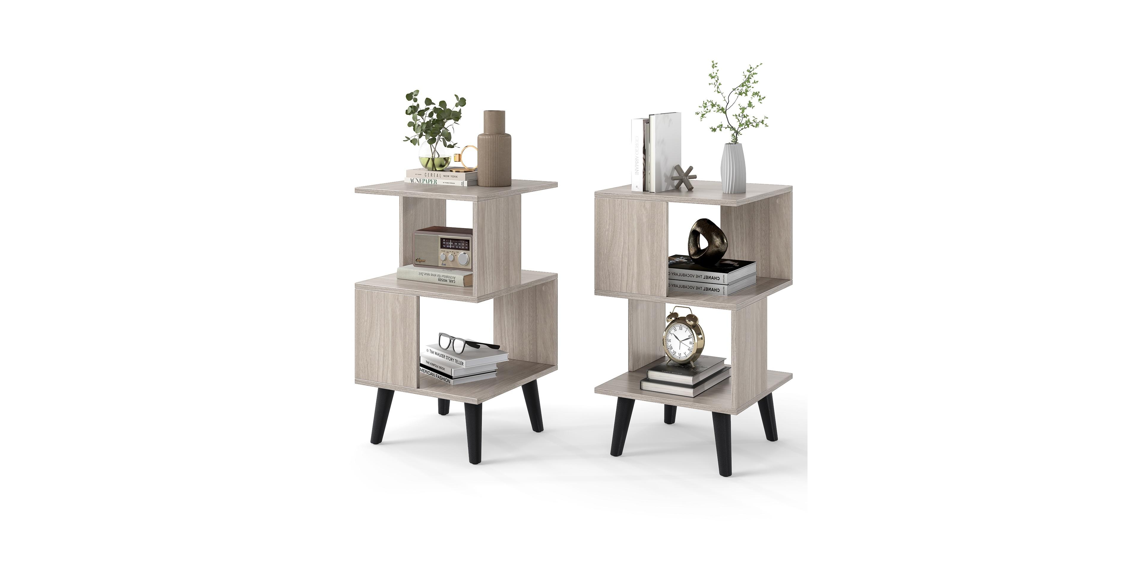 Mecale 3-Tier Geometric Bookshelf Set of 2 with Open Storage Shelves