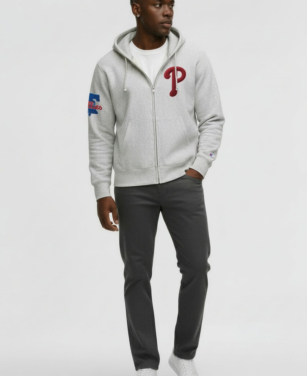 Champion Men's Gray Philadelphia Phillies Reverse Weave Chenille Full-Zip Hoodie