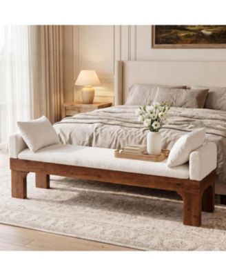 63" Upholstered End of Bed Bench,Boucle Bedroom Bench