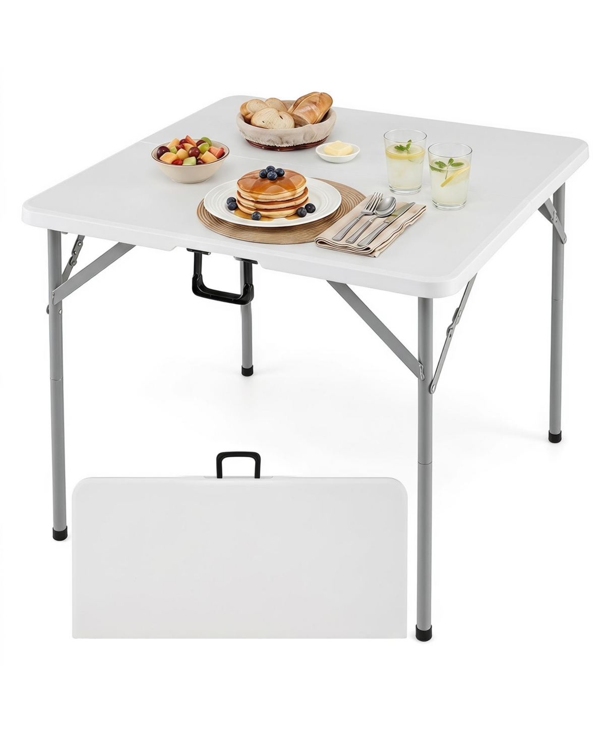 Gymax 34'' Folding Table with Carrying Handle Plastic Table for Picnic Camping Travel - White