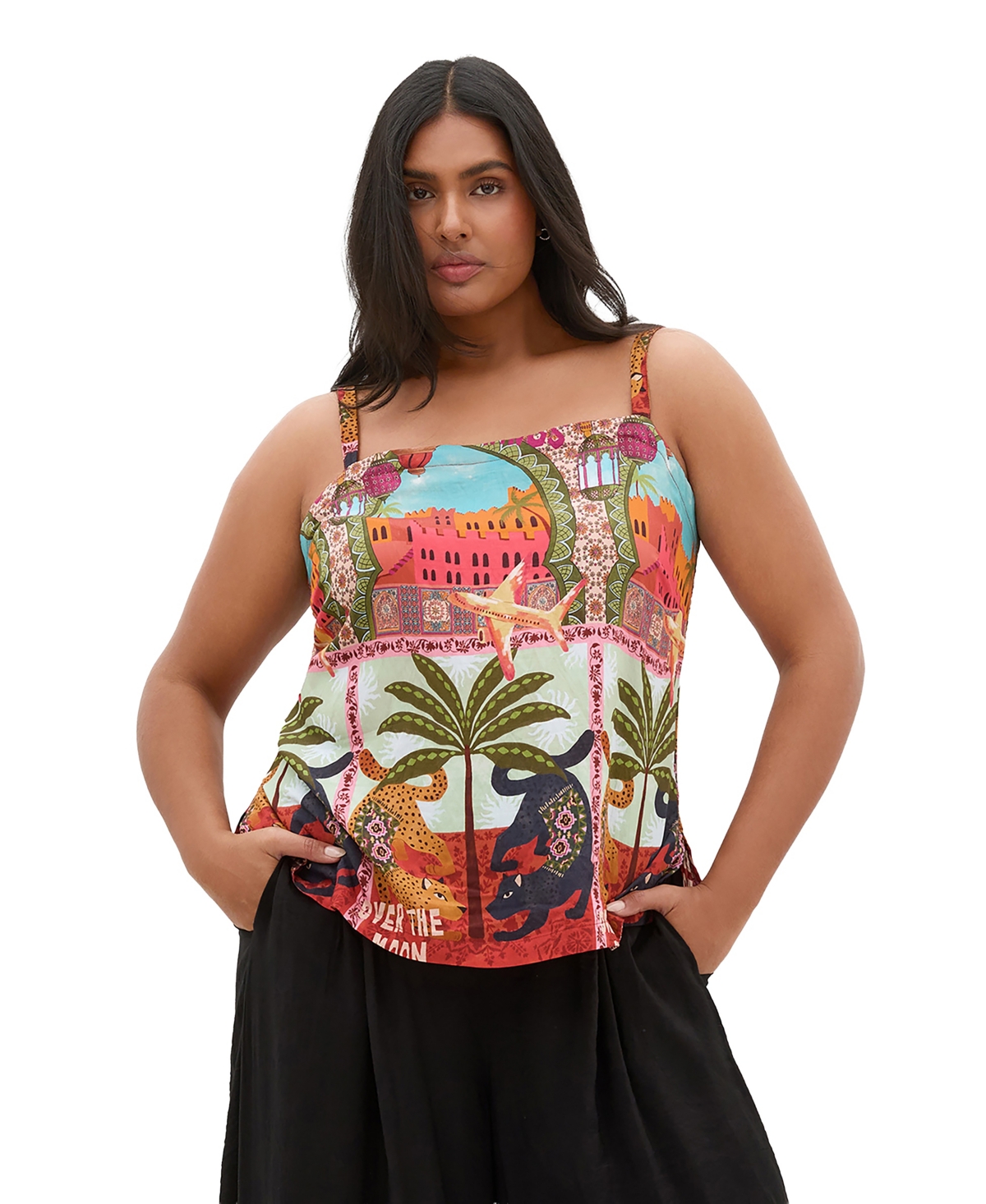City Chic Plus Size Capri Paradise Square Neck Crinkle-Print Camisole - Fools paradise