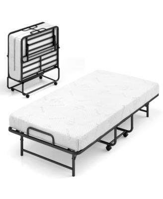 Twin Size Folding Bed with 5 Inch Mattress Rollaway Guest Bed with Memory Foam Mattress, Black