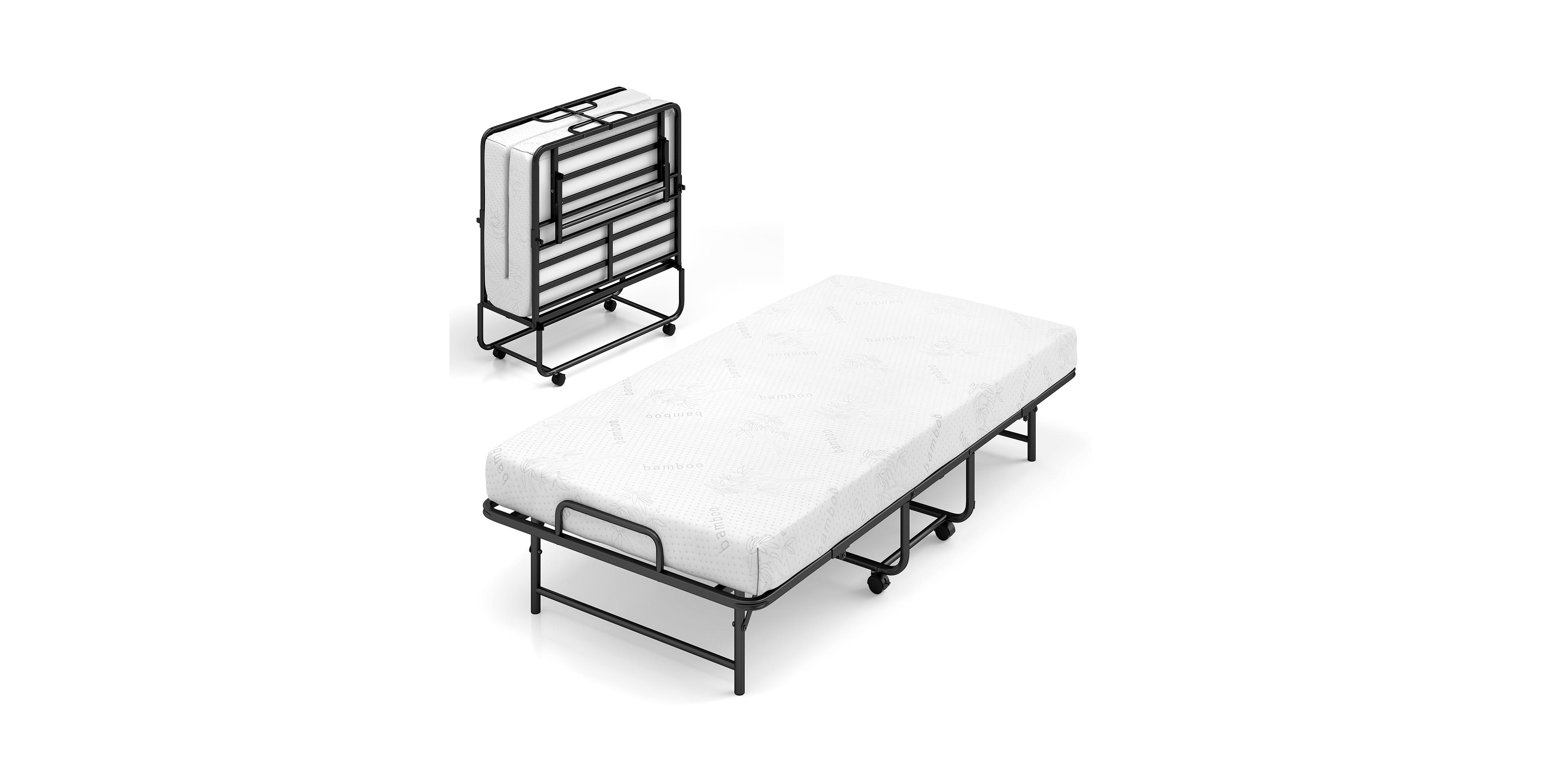 Mecale Twin Size Folding Bed with 5 Inch Mattress Rollaway Guest Bed with Memory Foam Mattress, Black