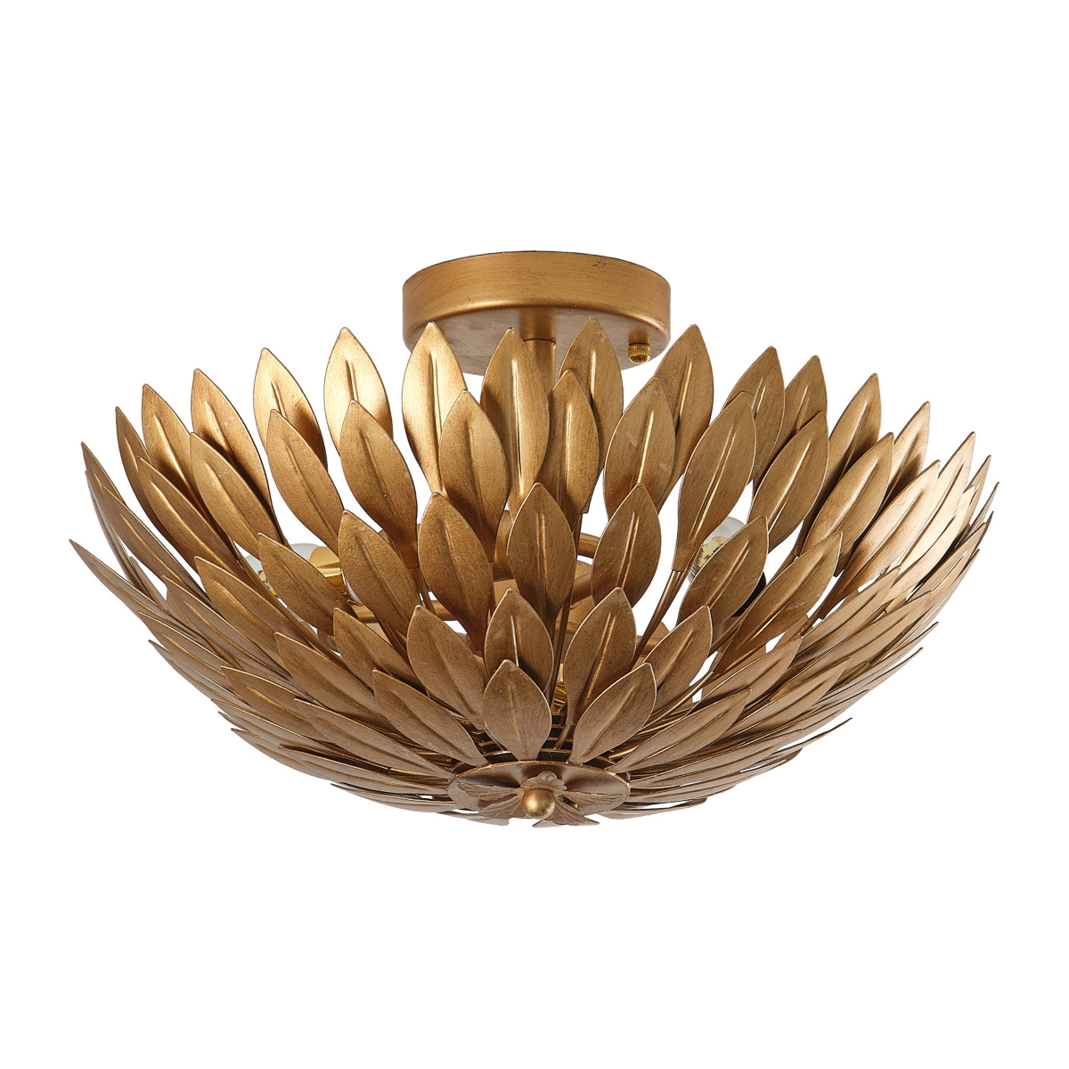 Parrot Uncle Antique Gold Olive Leaf 3-Light Semi Flush Mount Ceiling Light