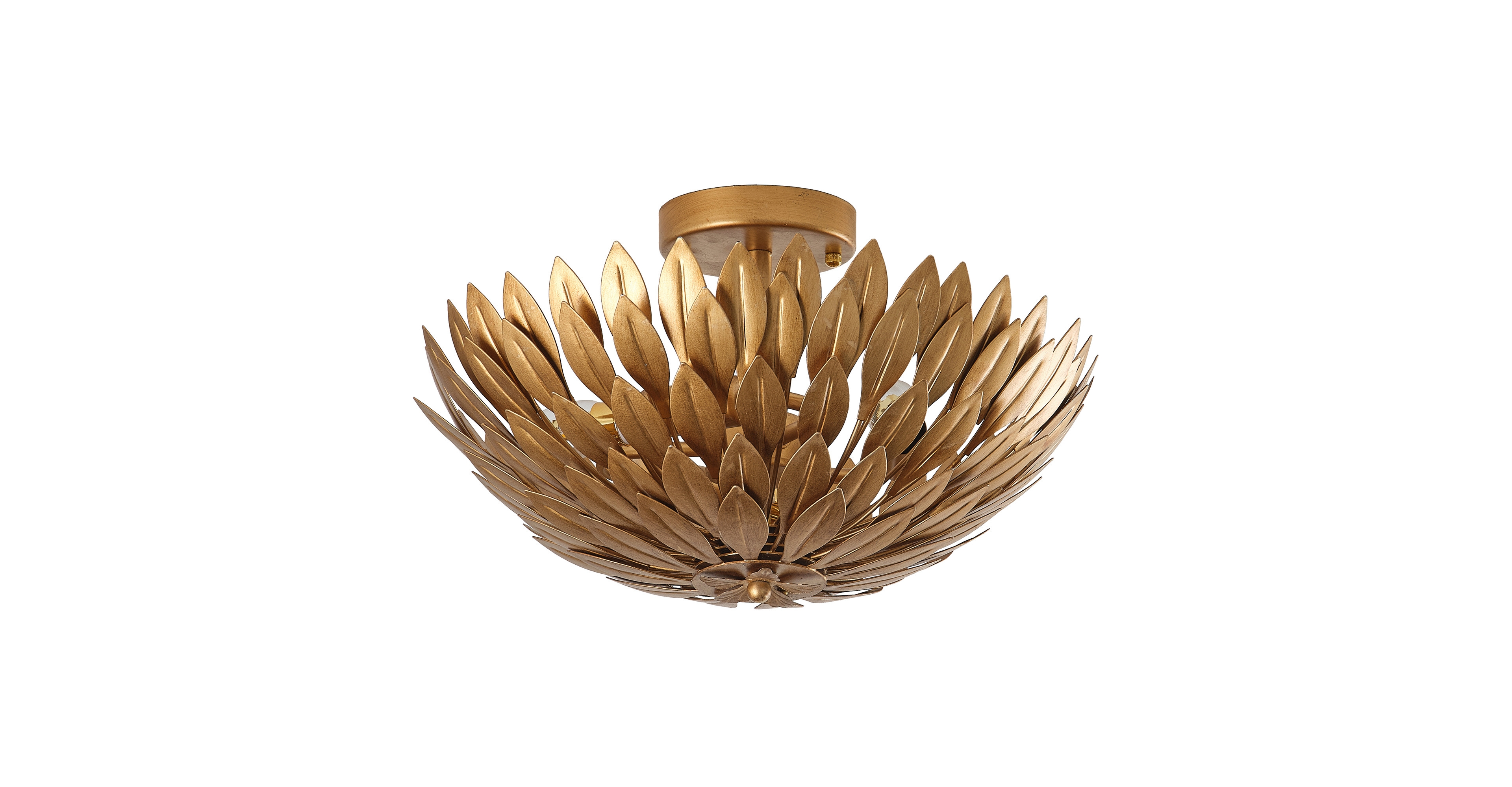 Parrot Uncle Antique Gold Olive Leaf 3-Light Semi Flush Mount Ceiling Light