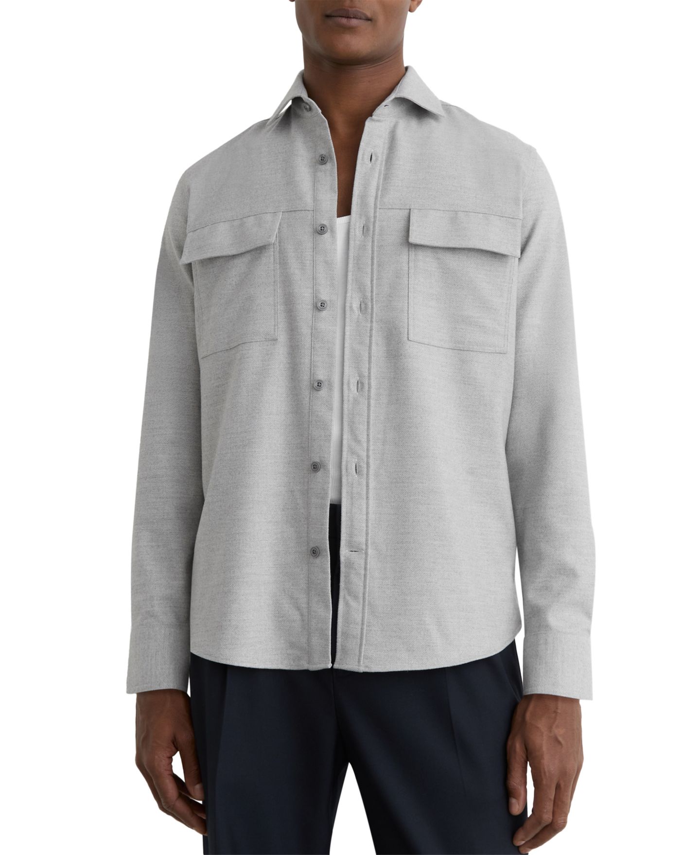 Мужская рубашка REISS Chamber Regular Fit Brushed Twin-Pocket Overshirt, цвет: Серый — фото 1