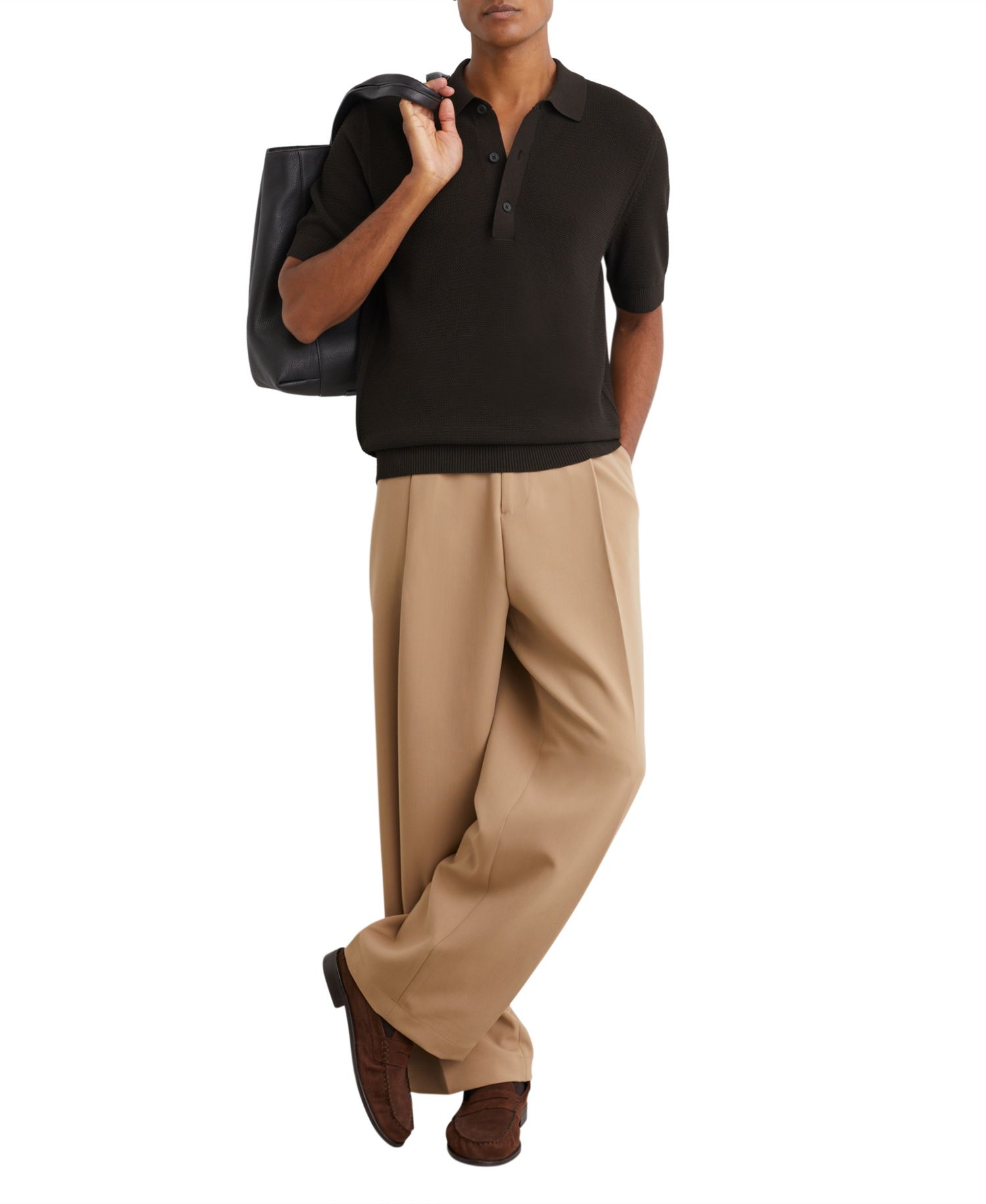 Men's Warren Basket-Stitch Knit Cotton-Blend Polo Shirt