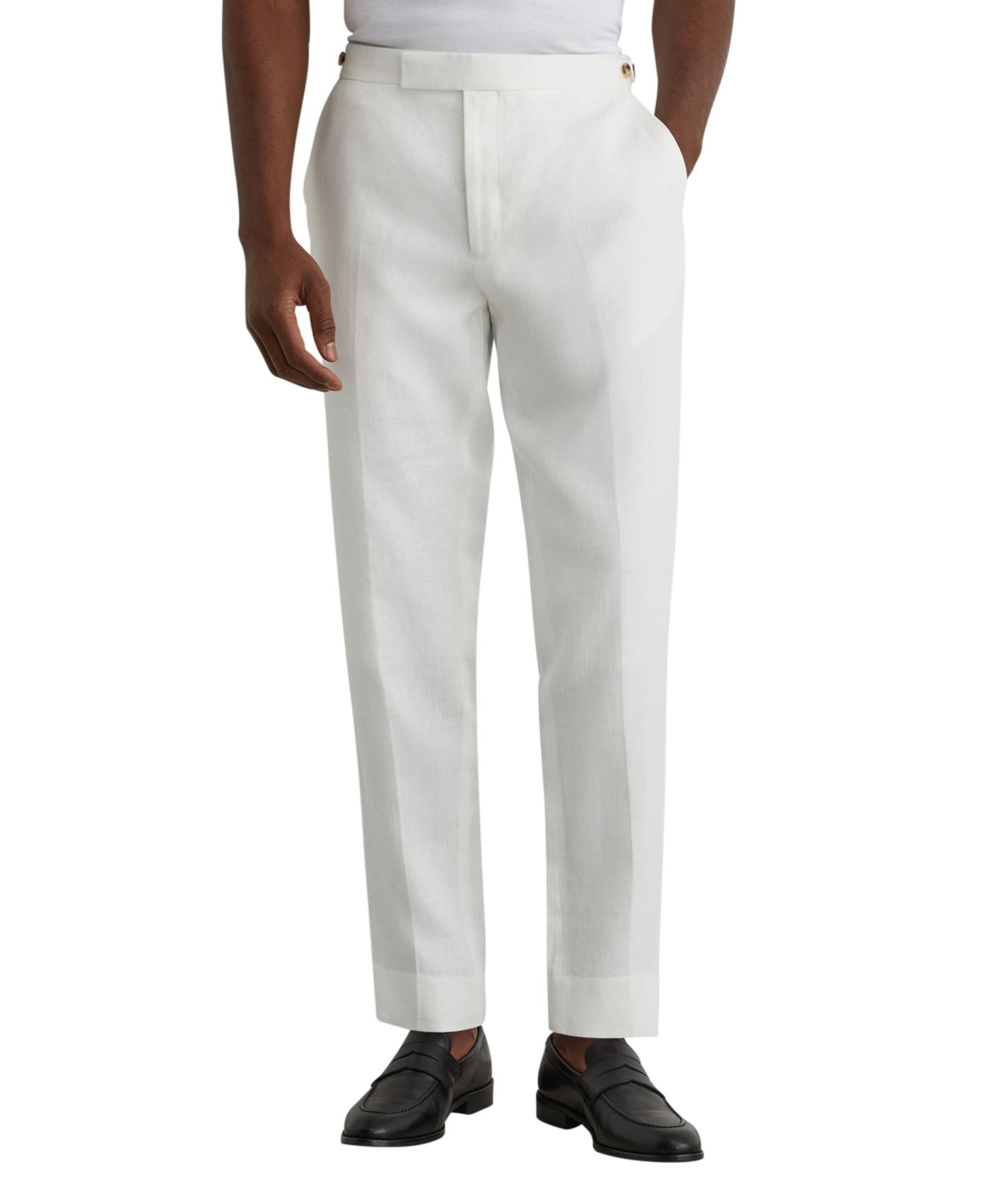 Мужские брюки REISS Atlantic Linen Tailored-Fit Side Adjuster Waist Suit, цвет: Белый — фото 1