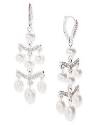 Silver-Tone Imitation Pearl and Crystal Chandelier Earrings