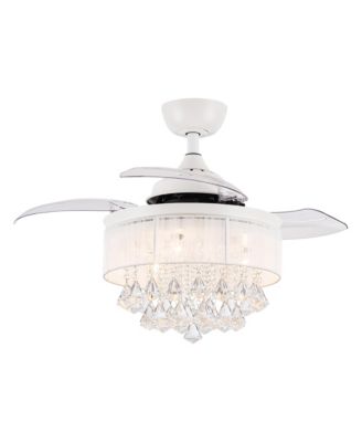 36" Modern White Crystal Retractable Ceiling Fan with Light Kit and Remote