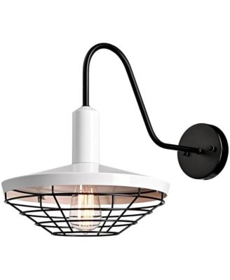 Farmhouse Wall Sconce Gooseneck Wall Light with White Barn Shade