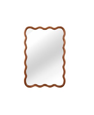 Solid Wood Frame Mirror 20x30 Inch Wavy Rectangle Wall Mirror Modern Aesthetic Irregular Wave Decorative Vanity Mirror for Home