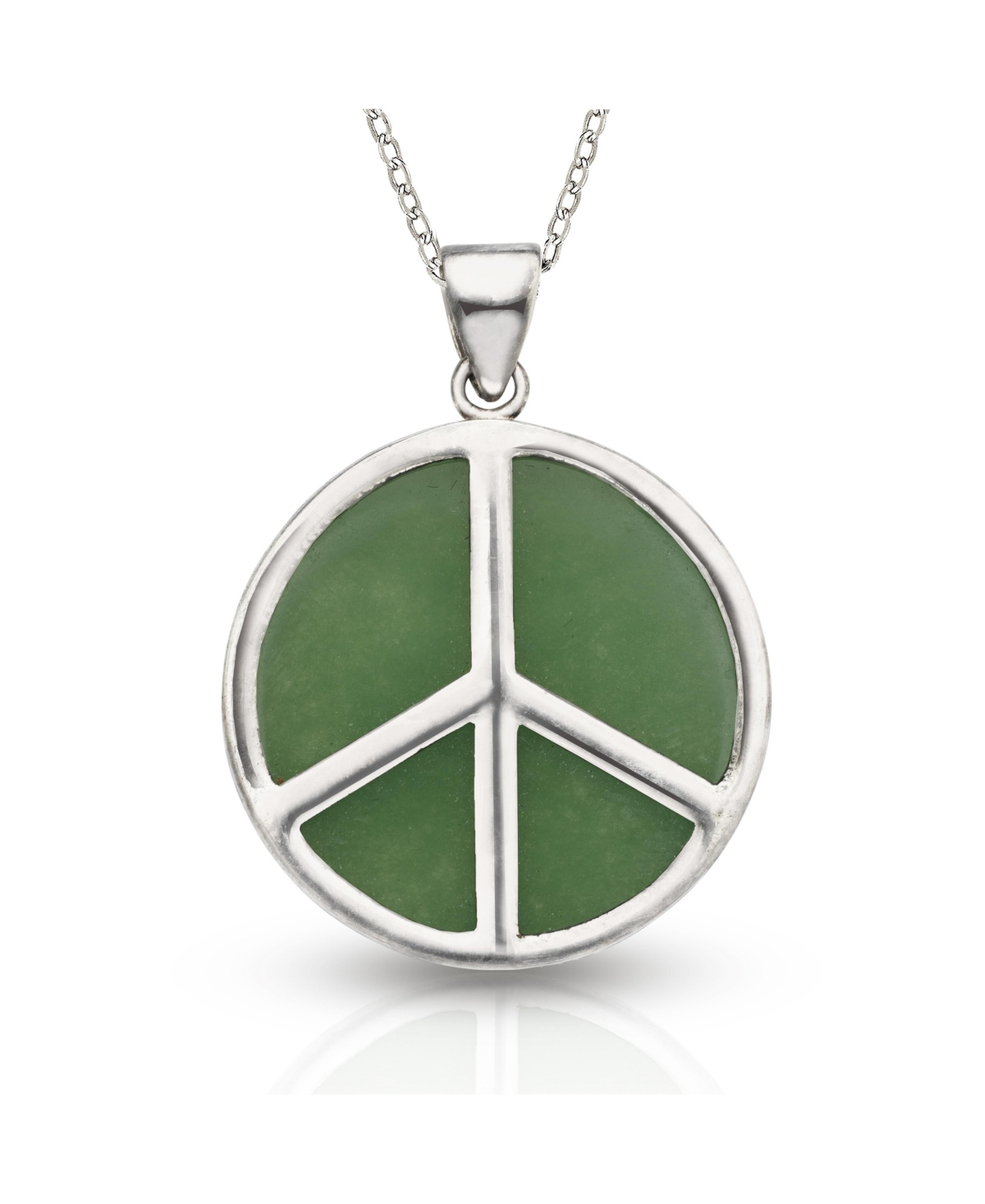 Curata Jewelry 925 Sterling Silver 18 Inch Green Dyed Jade Peace Sign Necklace 25x32mm - silver