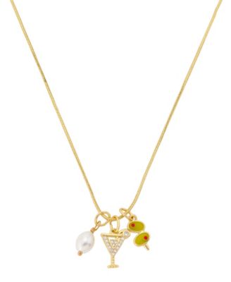 Cubic Zirconia and Crystal 14k Gold-Plated Martini Charms Necklace
