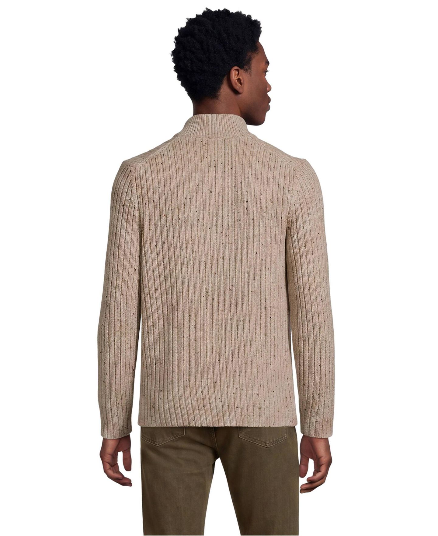 Мужской свитер Lands' End Long Sleeve Cotton Wool Button Up Mock, цвет: Тёмный овсяный — фото 4
