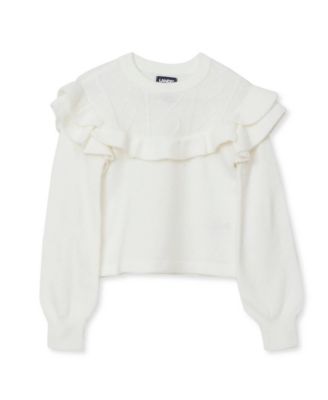 Girls' 4-16 Cable-Knit Ruffle Crewneck Sweater
