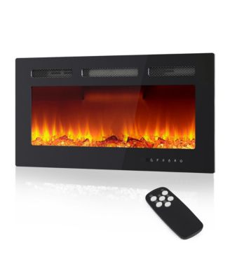 Built-in Electric Fireplace 36 Inch Iron and Tempered Glass 12 Flame Colors Dual Heat Remote Control Electric Fireplace
