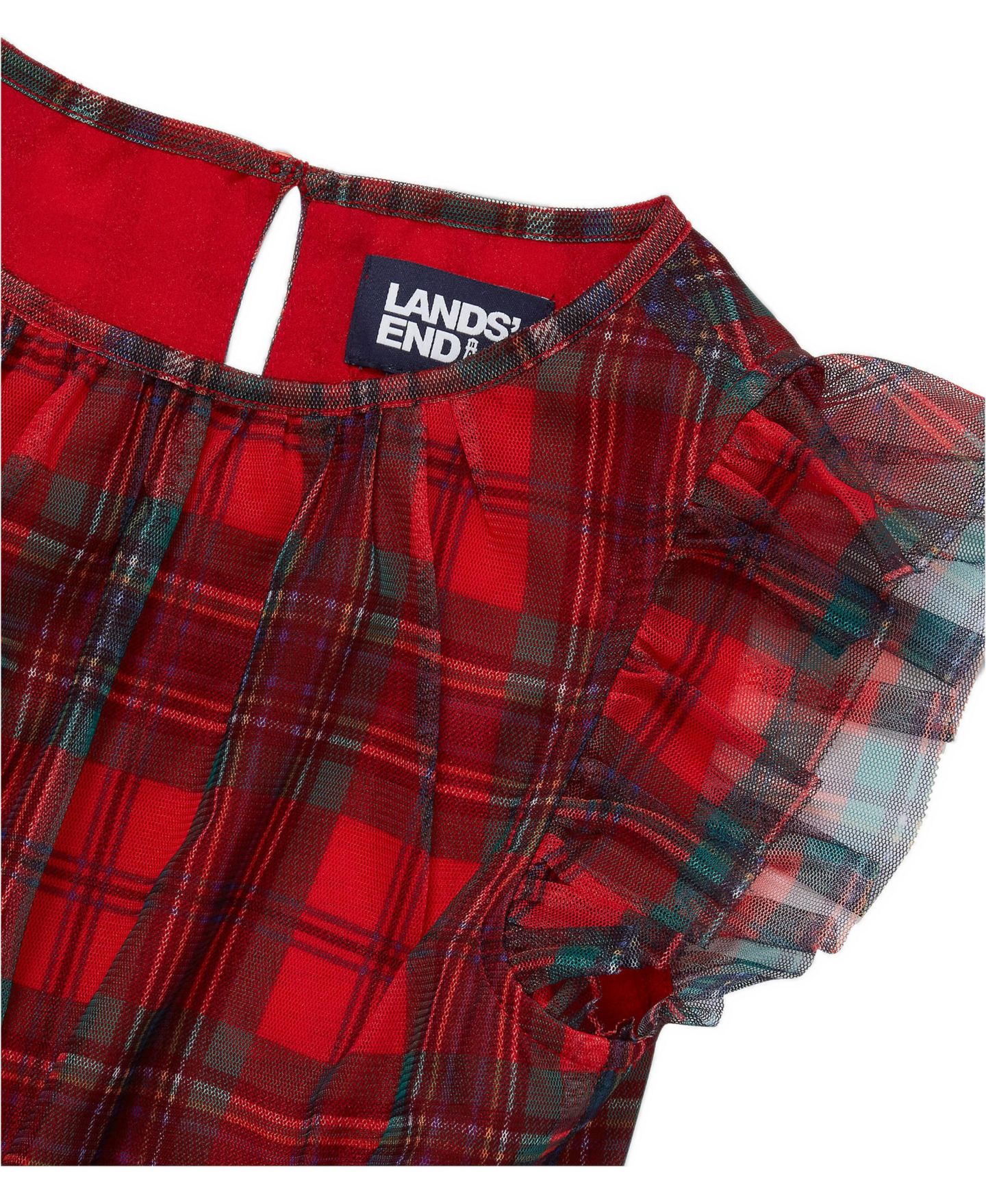 Платье Lands' End Plaid A-Line Holiday Dress для девочек, цвет: Яркий красный клетчатый — фото 3
