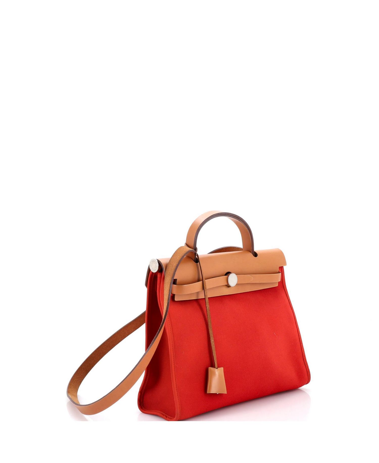 Pre-Owned Herm&eacute;s Herbag Zip Medium Leather and Canvas Crossbody Shoulder Bag