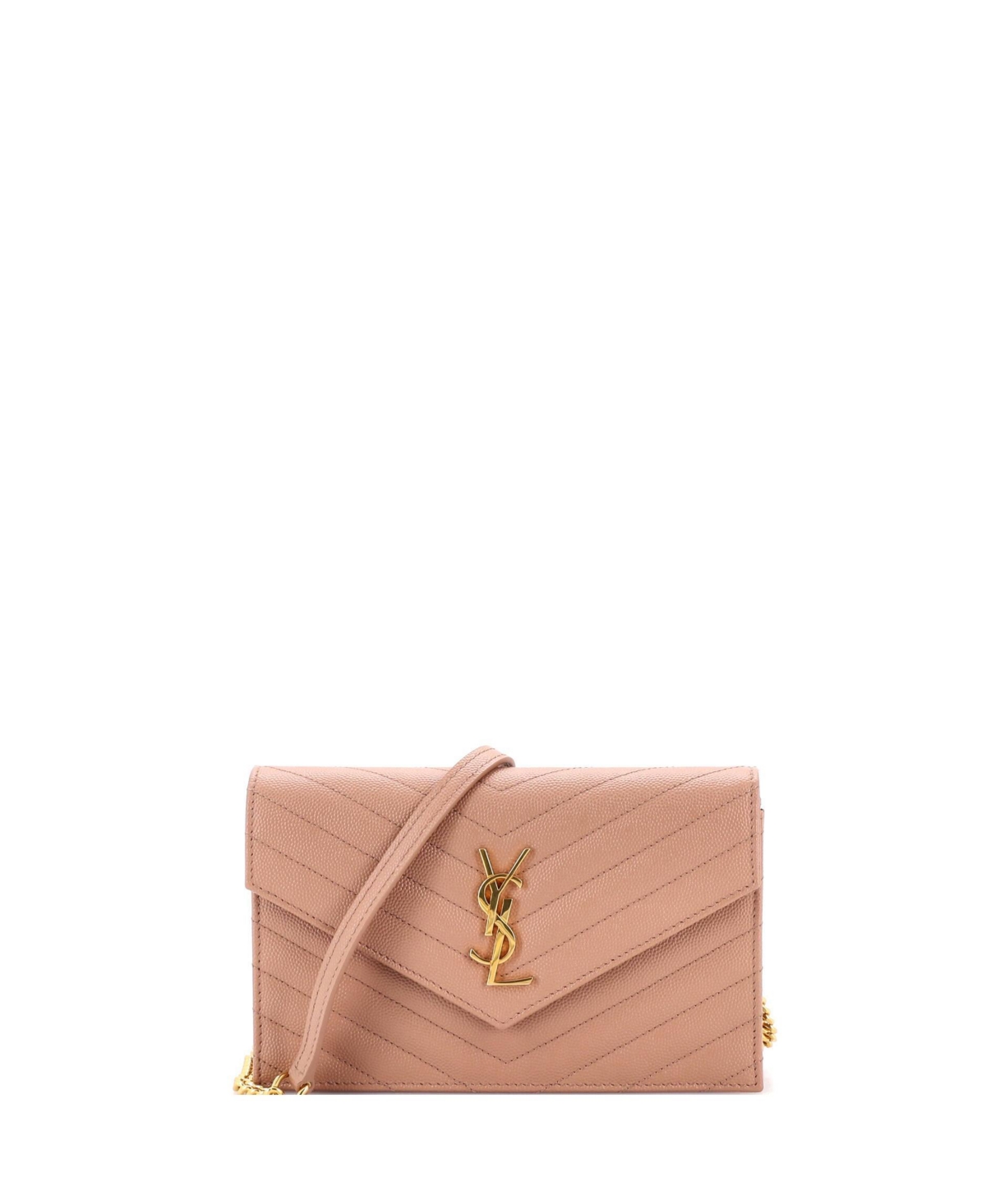 Pre-Owned Saint Laurent Classic Monogram Matelasse Chevron Crossbody Small Wallet on Chain - Natural