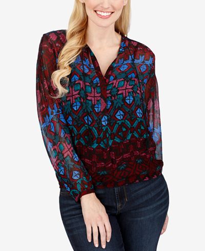 Lucky Brand Split-Neck Printed Top