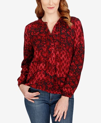 Lucky Brand Printed Split-Neck Top