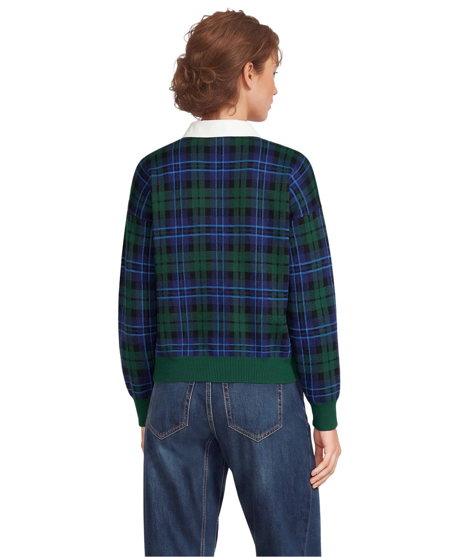 Plus Size Drifter Collared Shaker-Knit Plaid Sweater