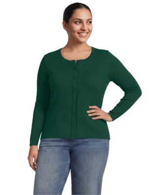 Plus Size Long-Sleeve Ribbed Crewneck Cardigan
