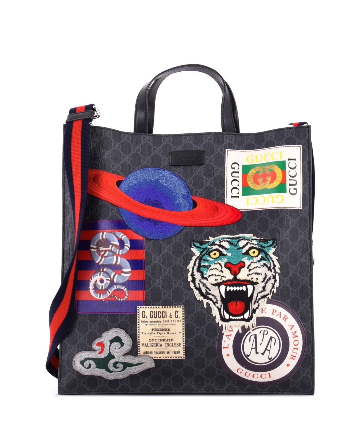 Pre-Owned Gucci North South Courrier Convertible Applique Gg Coated Canvas Tote