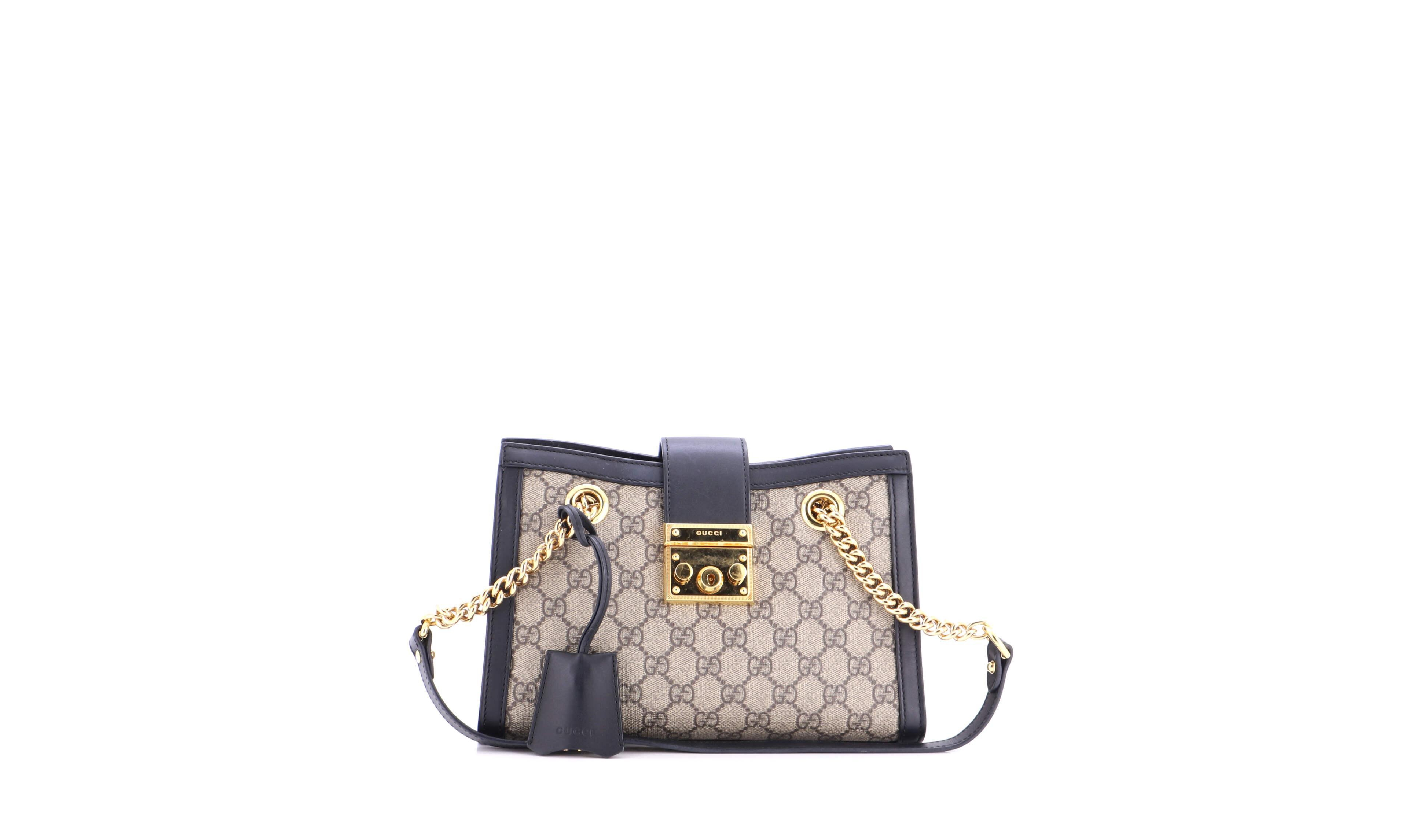 Pre-Owned Gucci Small Padlock Chain Gg Coated Canvas Tote