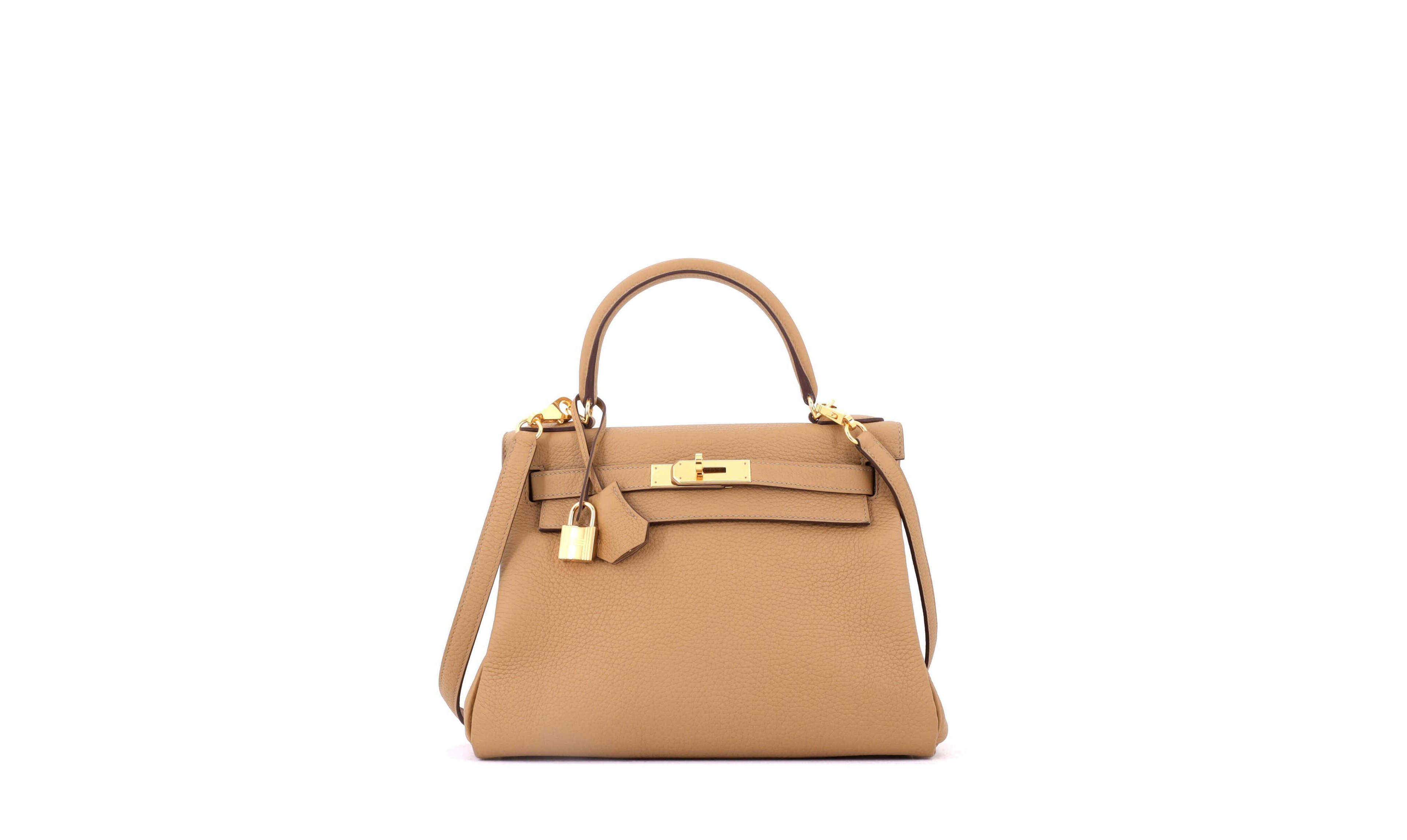 Pre-Owned Hermes Kelly 28 Handbag Brown Togo with Gold Hardware