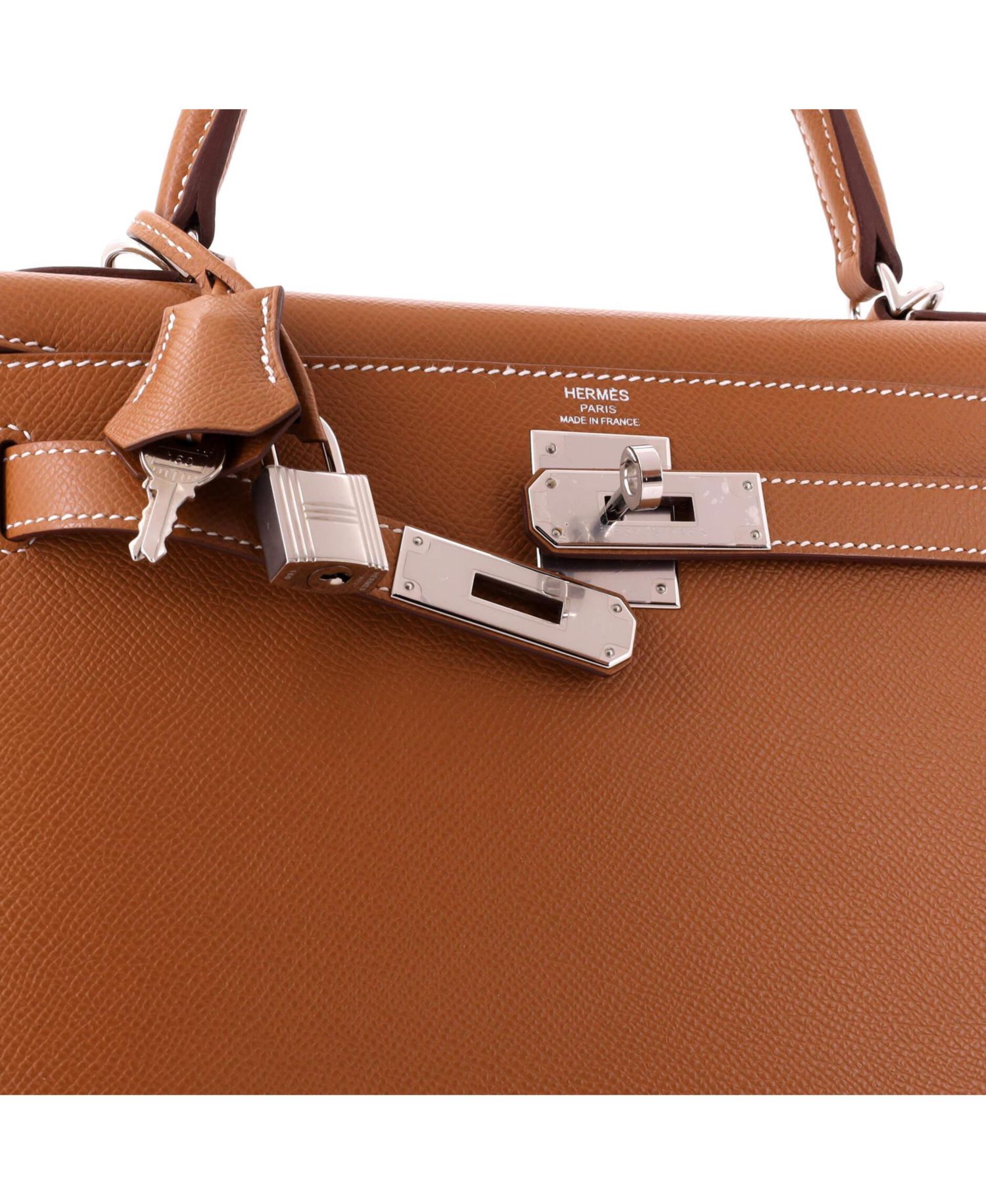 Pre-Owned Hermes Kelly 28 Handbag Brown Epsom with Palladium Hardware