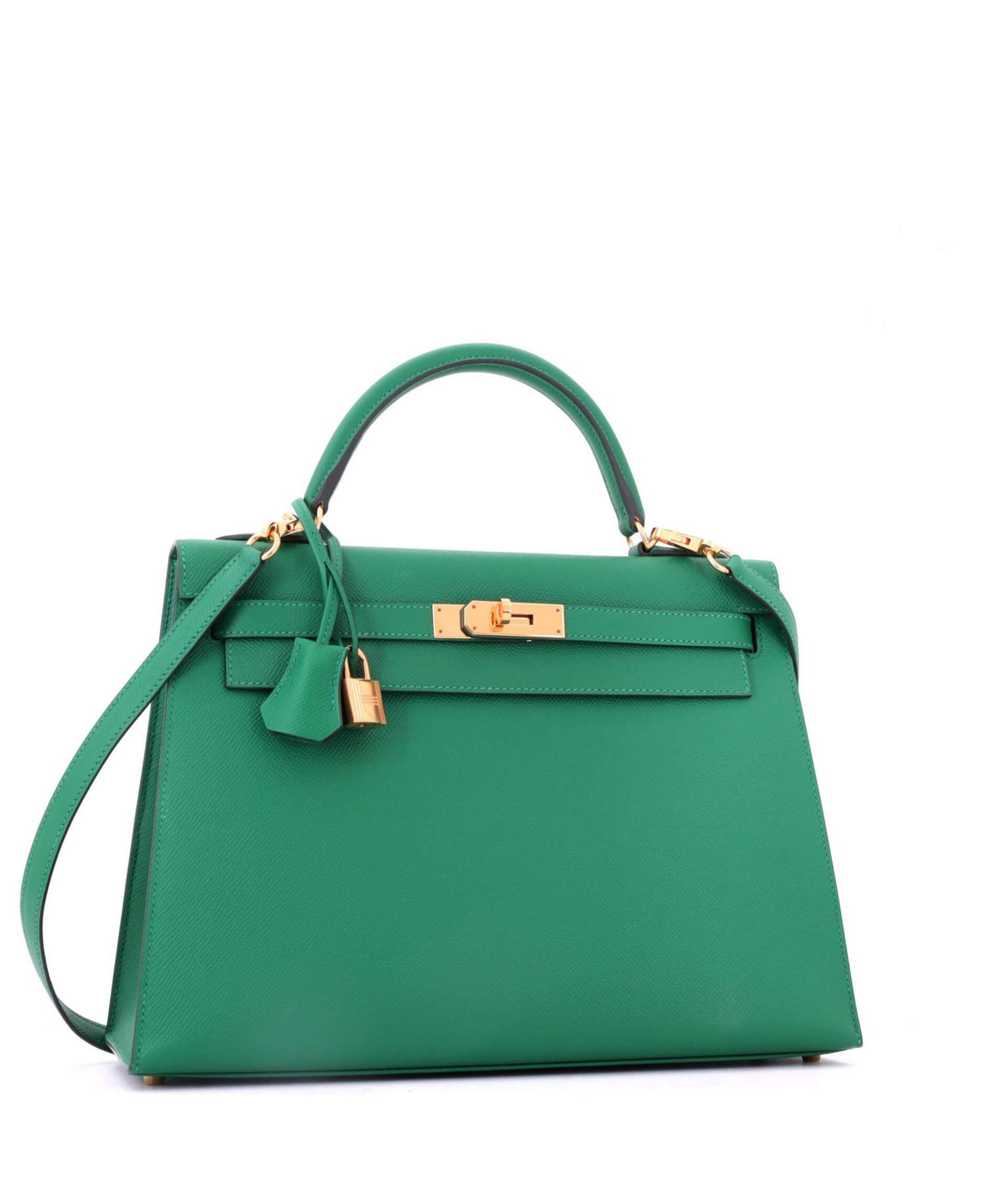 Pre-Owned Hermes Kelly 32 Handbag Green Epsom with Gold Hardware