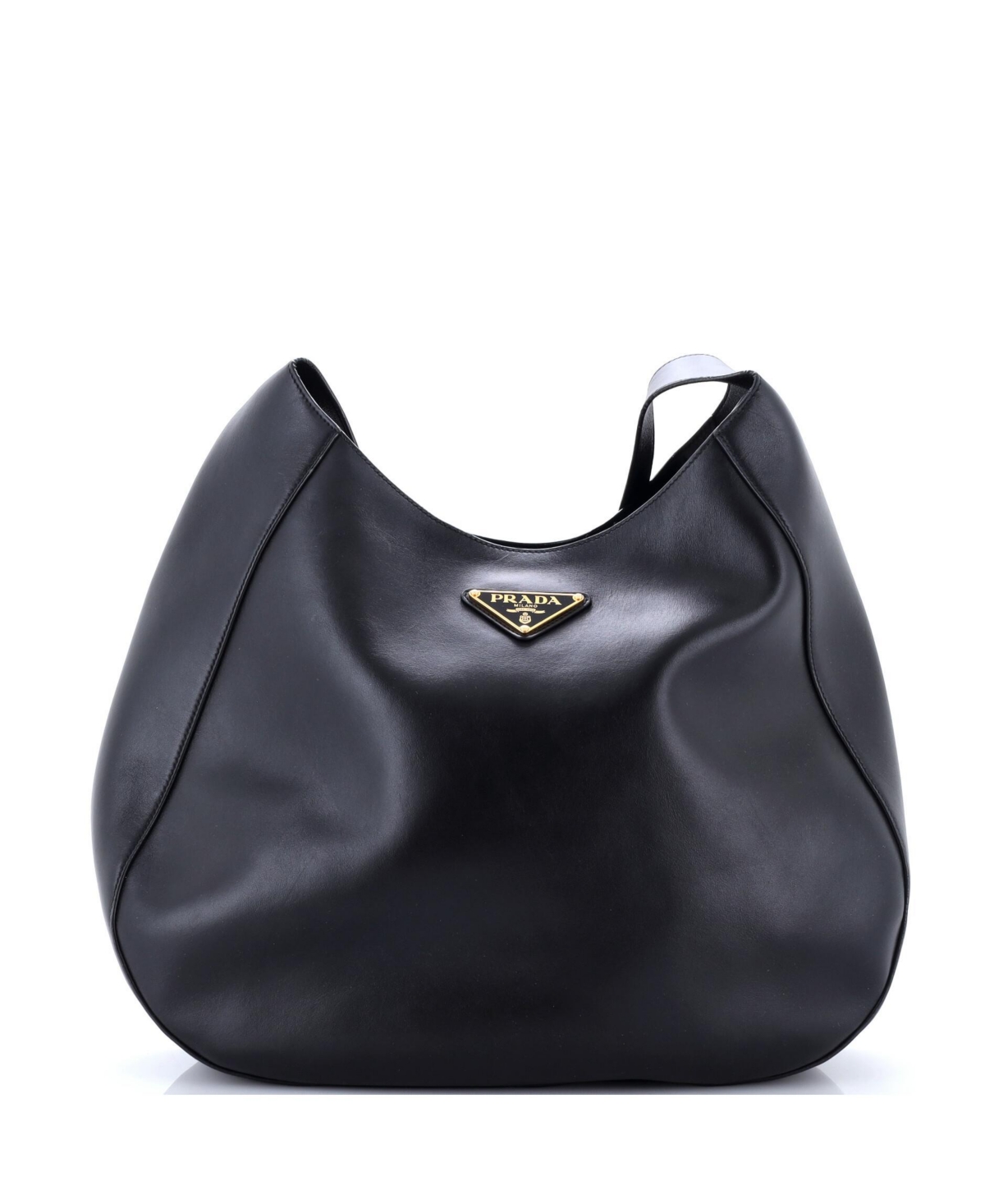 Pre-Owned Prada Large Triangle Logo Curved Hobo City Calf - Black