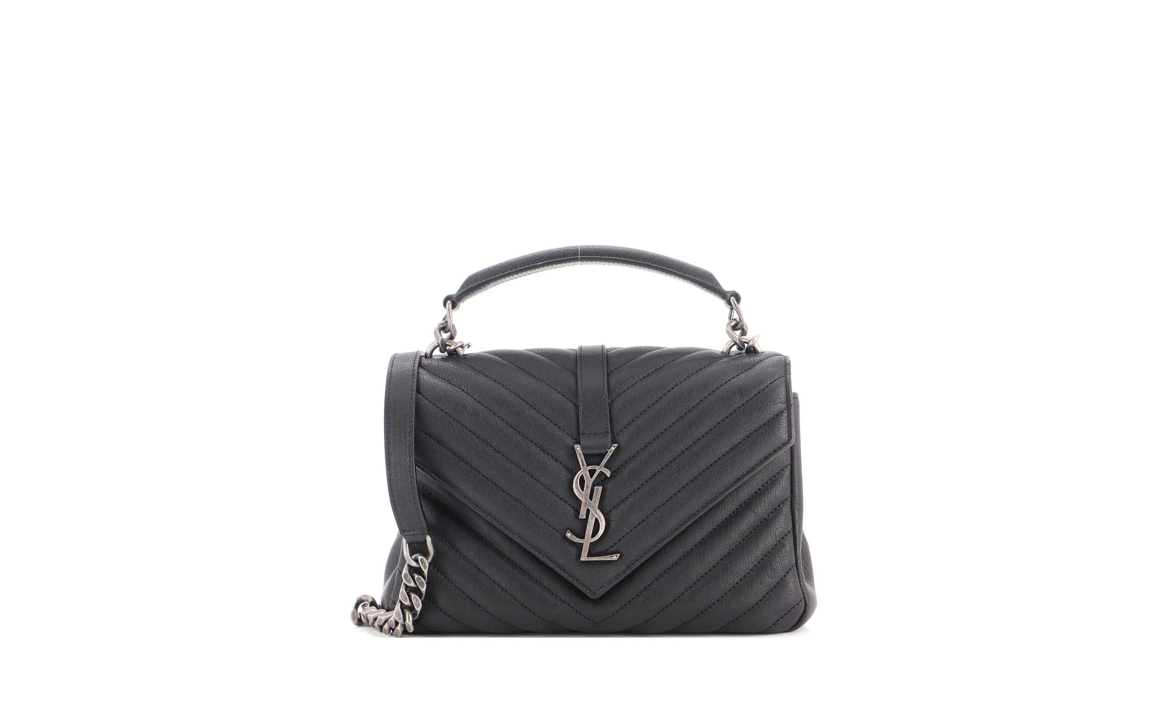 Pre-Owned Saint Laurent Classic Monogram College Medium Matelasse-Chevron Leather Shoulder Bag