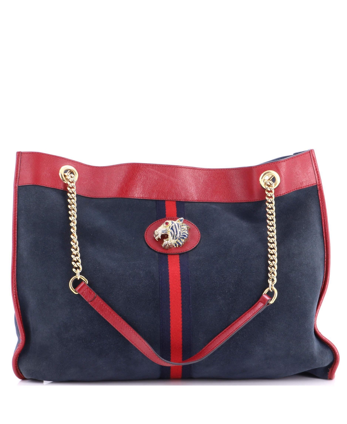 Pre-Owned Gucci Rajah Chain Large Suede Tote
