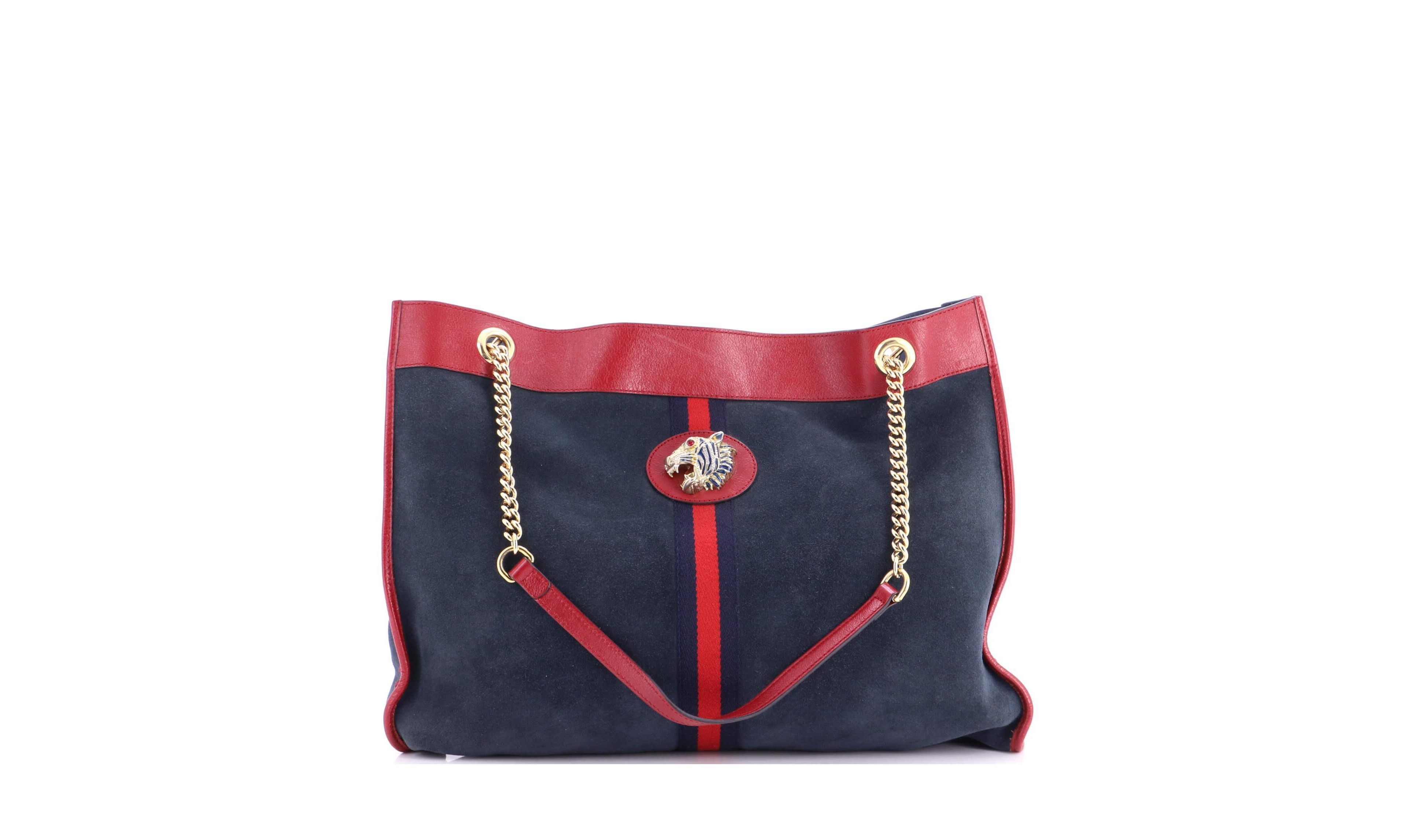 Pre-Owned Gucci Rajah Chain Large Suede Tote