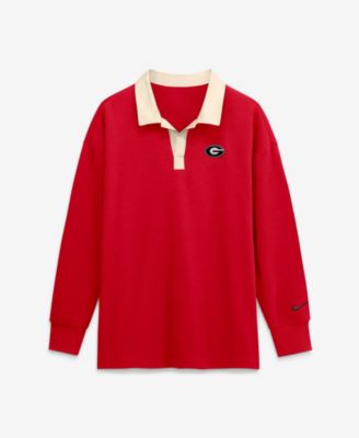 Women's Red Georgia Bulldogs Oversized Essential Dri-FIT Long Sleeve V-Neck Polo