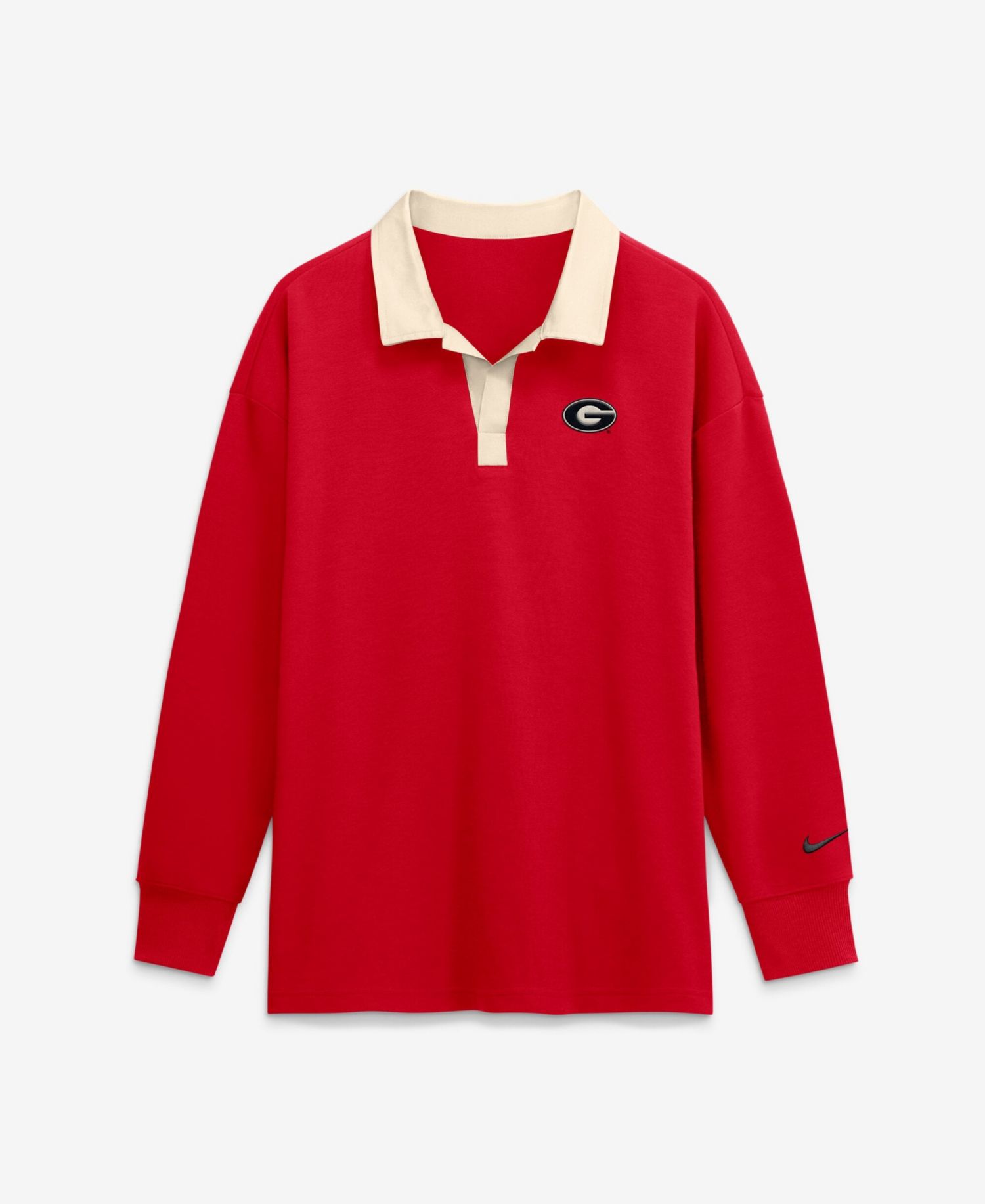 Women's Red Georgia Bulldogs Oversized Essential Dri-FIT Long Sleeve V-Neck Polo