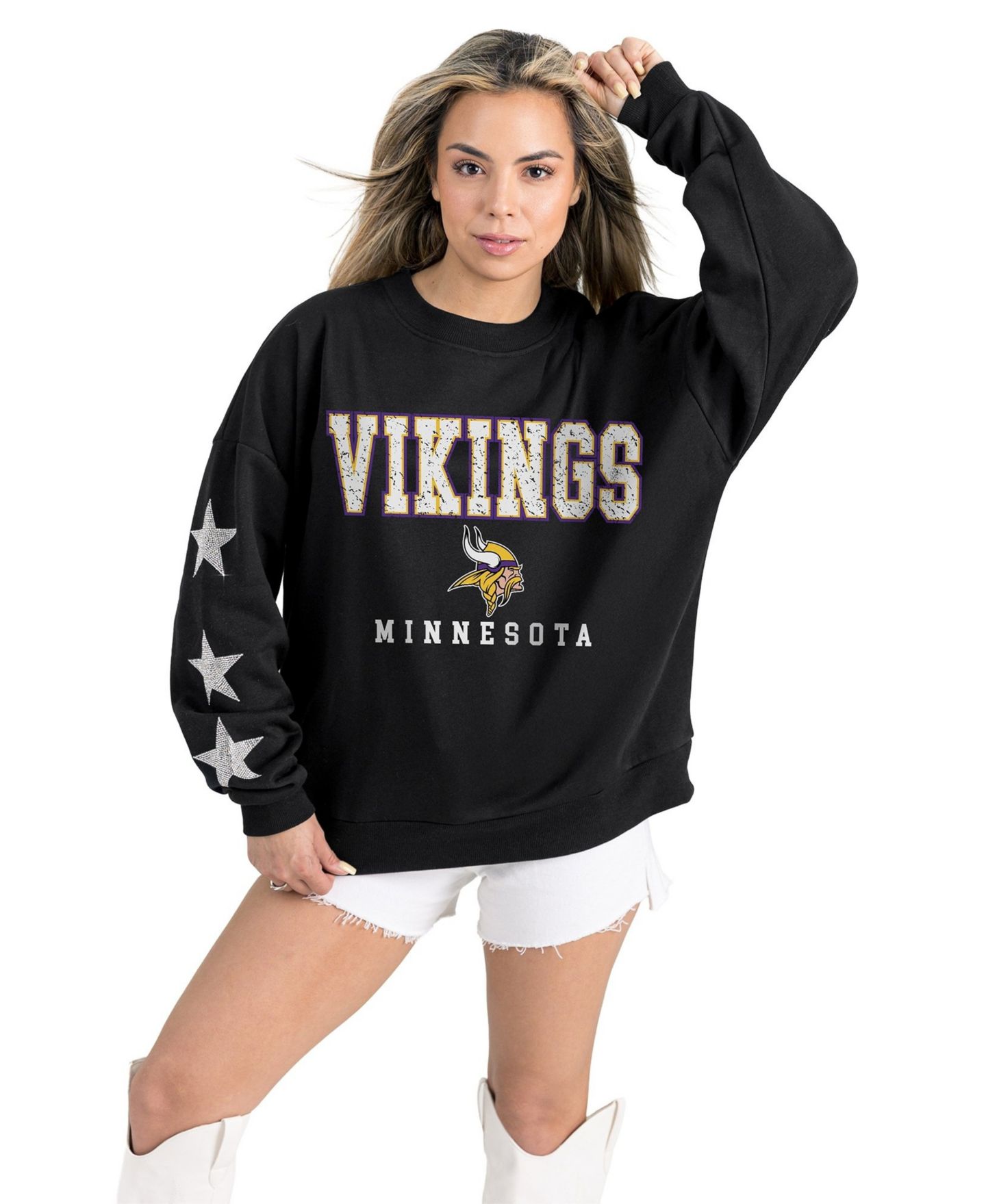 Женская толстовка Gameday Couture Black Minnesota Vikings Velocity Relaxed Rhinestone Pullover — фото 3
