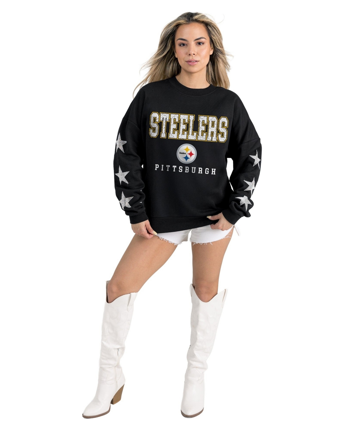 Gameday Couture Women's Pittsburgh Steelers Velocity Relaxed-Fit Rhinestone Pullover Sweatshirt - Black