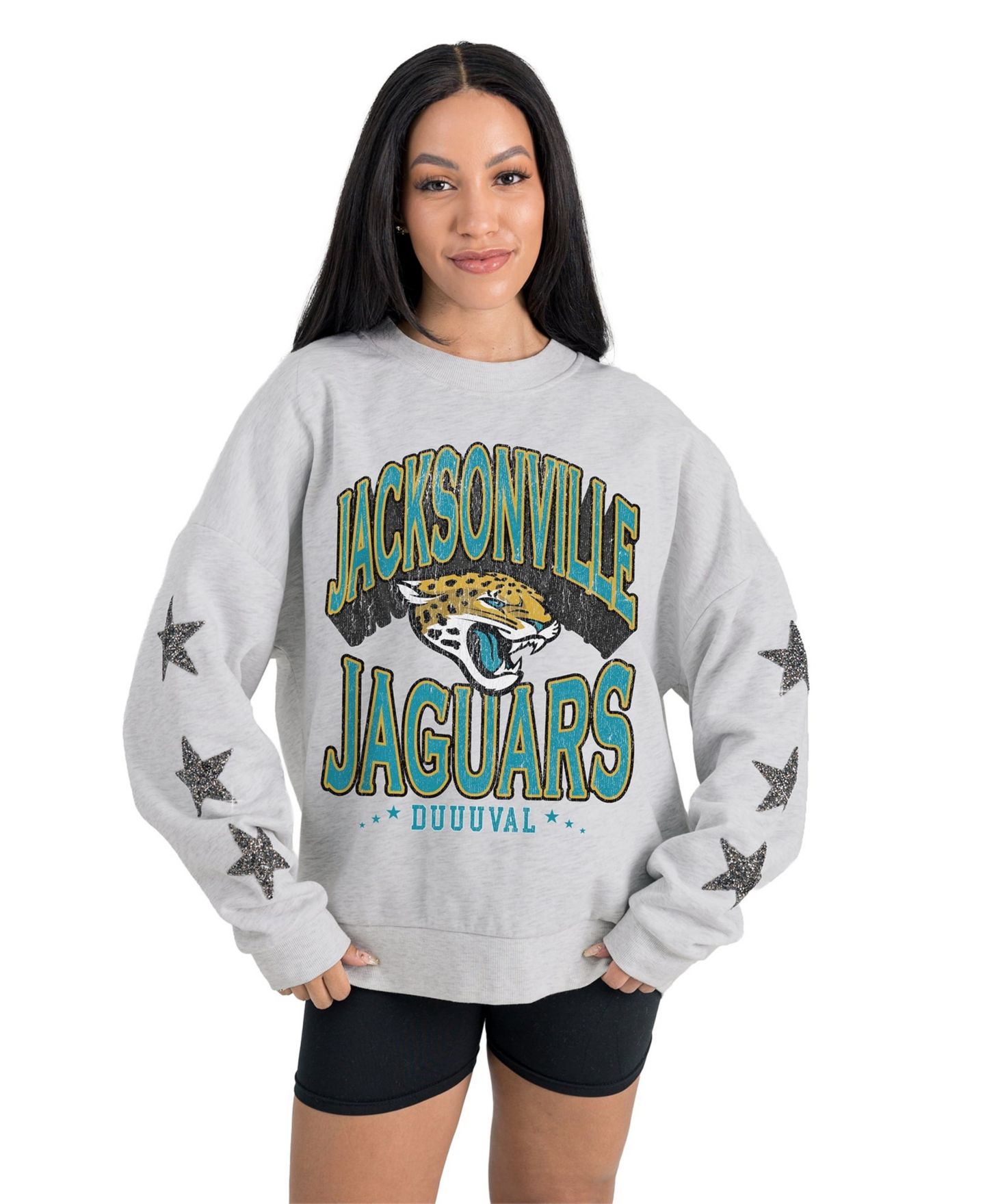 Женская толстовка Gameday Couture Ash Jacksonville Jaguars Resilience Relaxed Rhinestone Pullover — фото 1