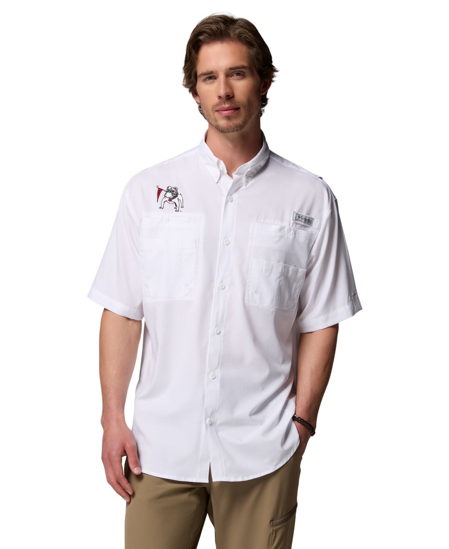 Мужская рубашка Columbia White Georgia Bulldogs Tamiami Omni-Shade Button-Down — фото 1
