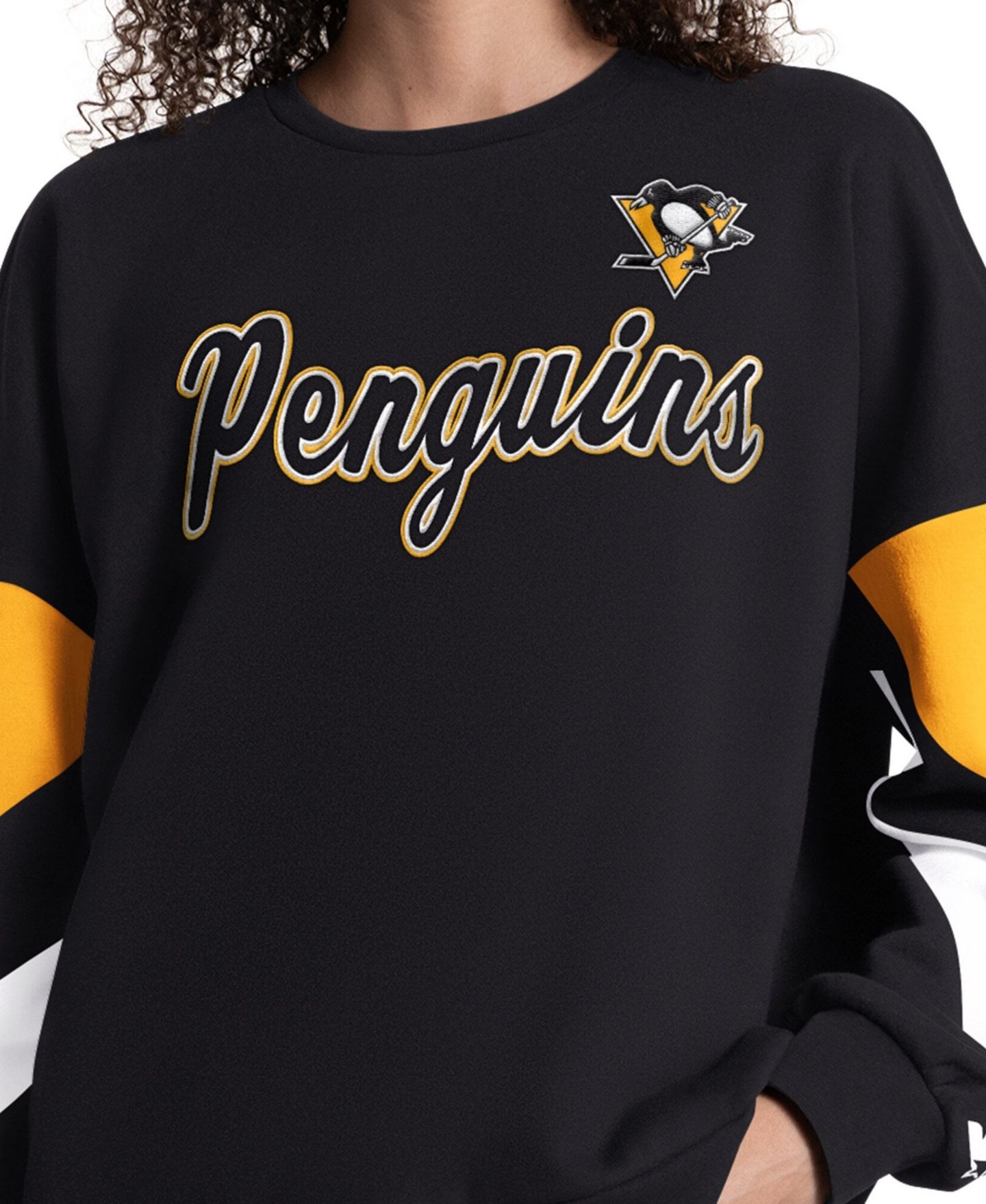Женская толстовка Starter Black Pittsburgh Penguins Grand Slam Sleeve Color Block — фото 3