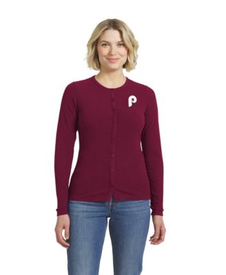 Women's Burgundy Philadelphia Phillies Rib Button-Up Sweater