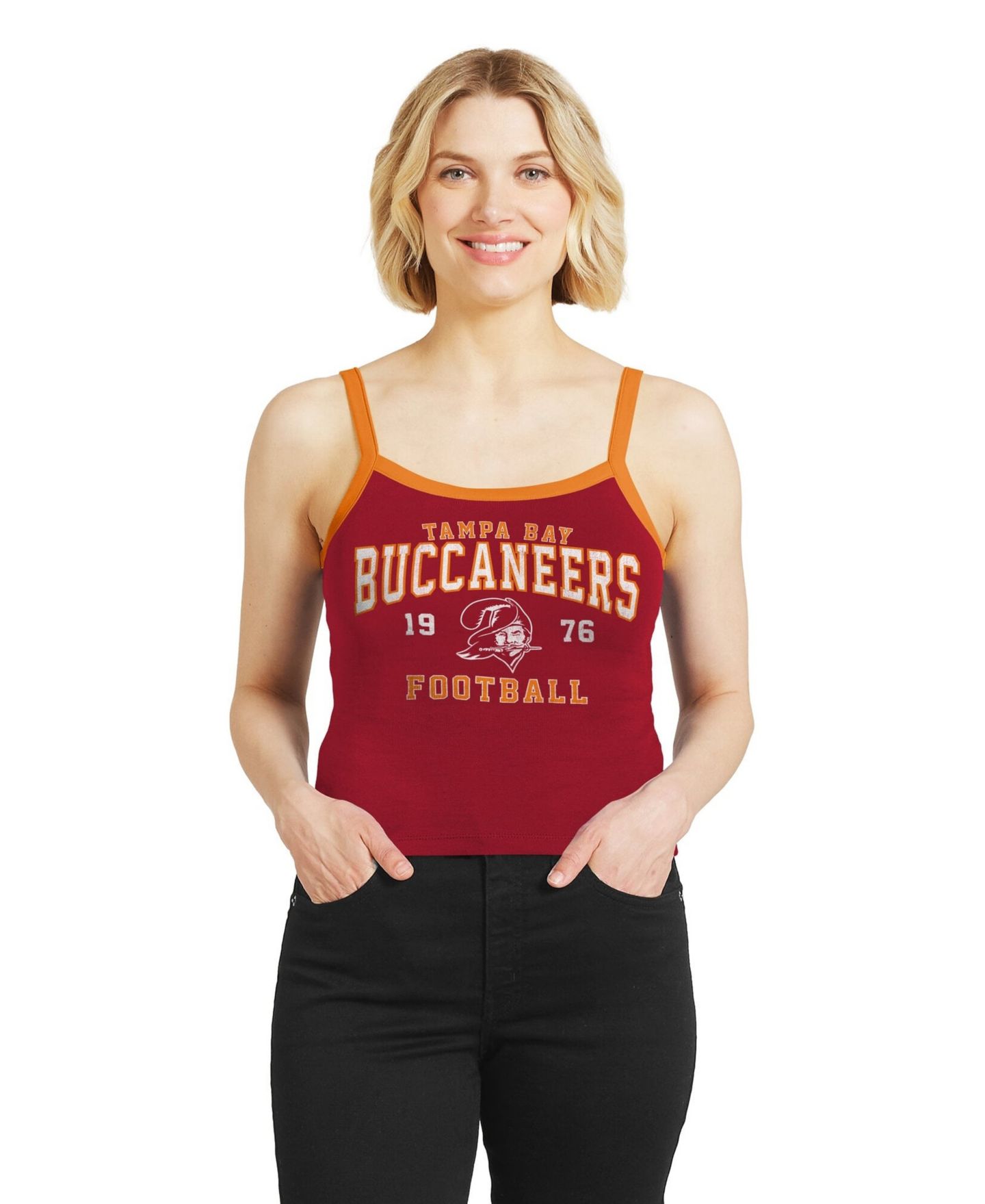 Женский топ WEAR by Erin Andrews Red Tampa Bay Buccaneers Color block — фото 1