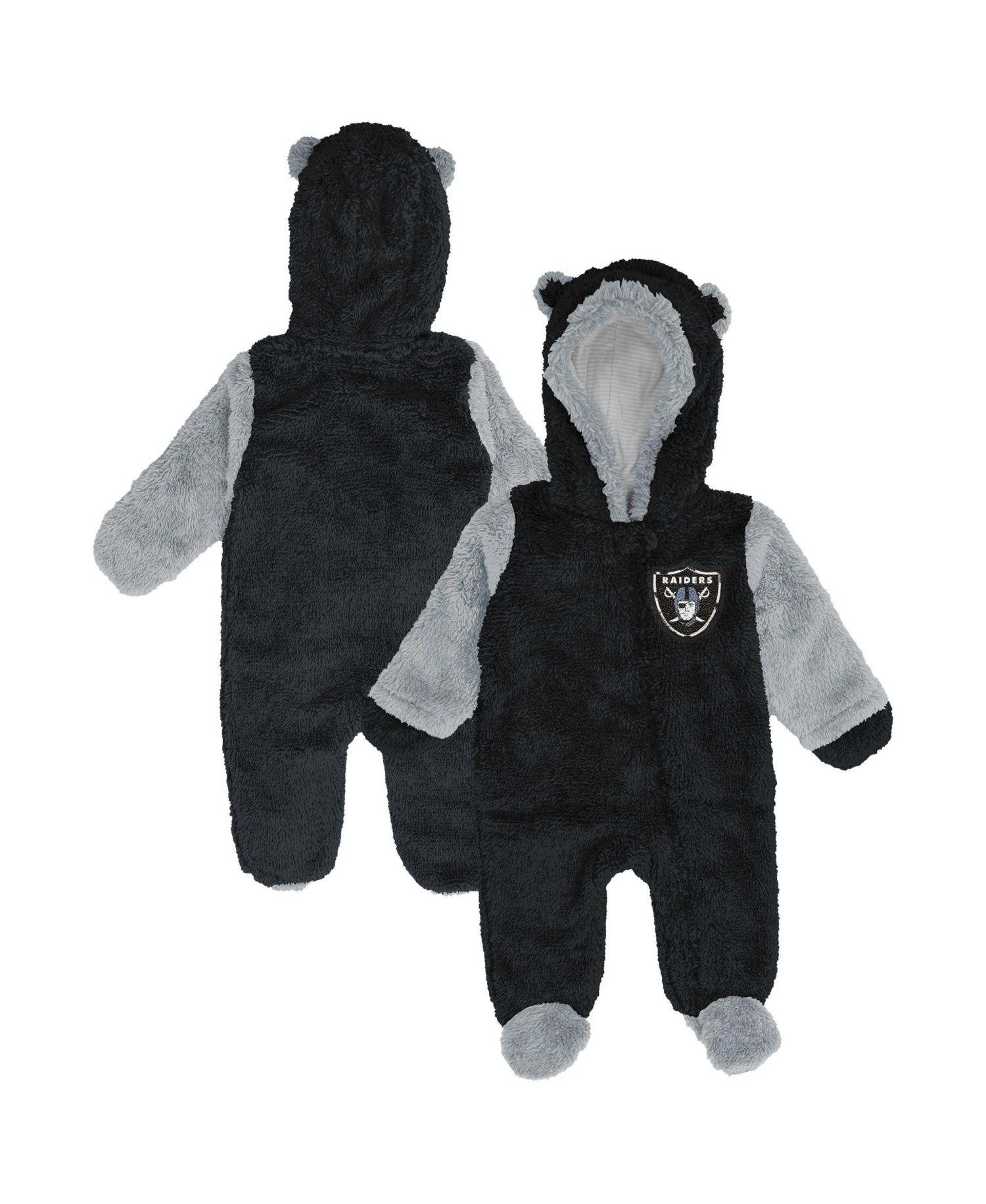 Baby Boys and Girls Black Las Vegas Raiders Teddy Fleece Bunting Full-Zip Sleeper