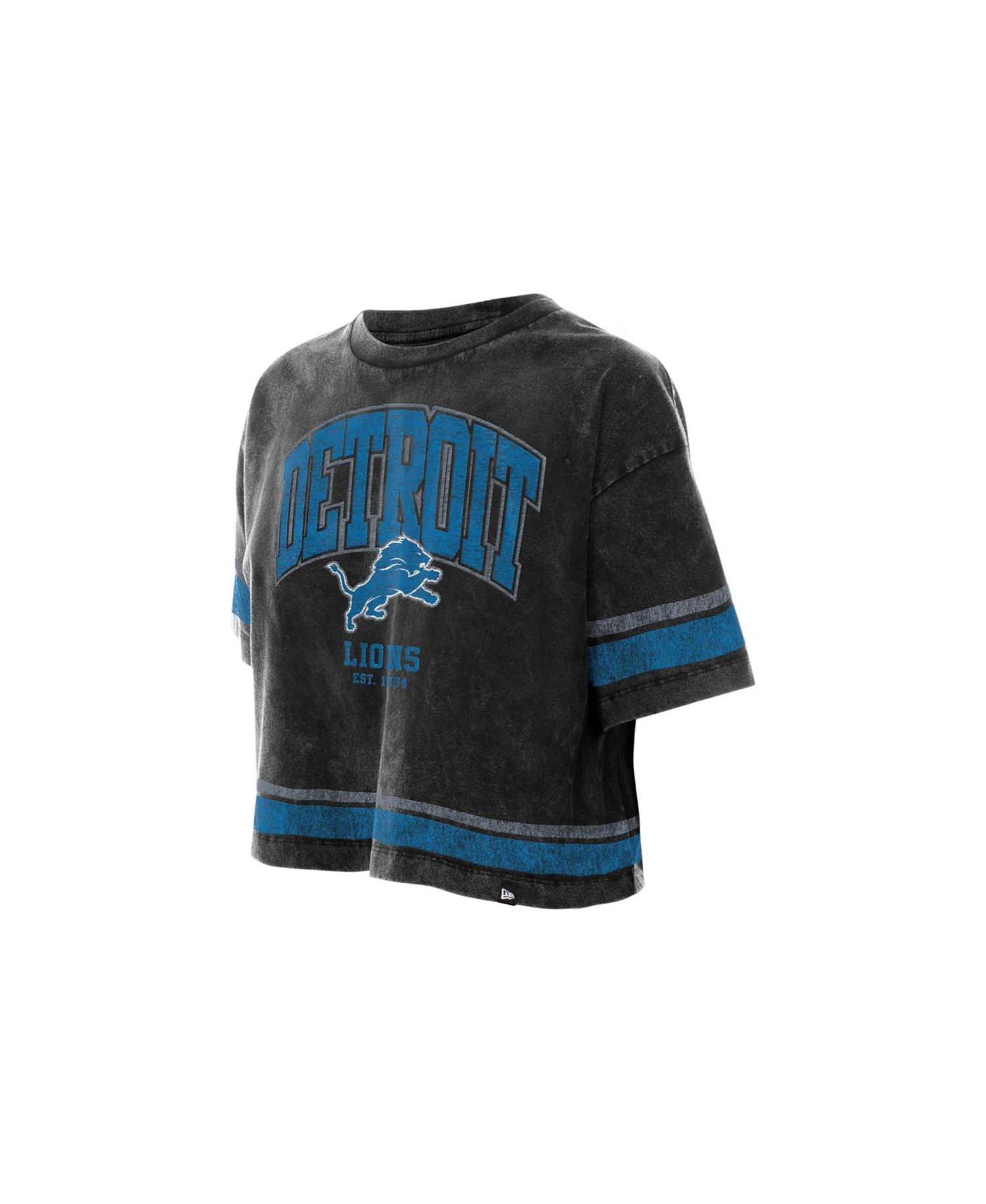 Women's Black Detroit Lions Lifestyle Mineral Wash Boxy Cropped T-Shirt